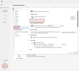 Screenshot Outlook-Einstellungen