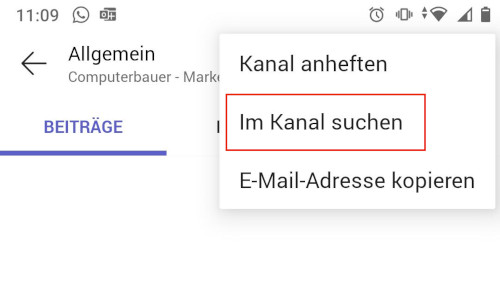 Screenshot Teams-Suche Mobilgeräte