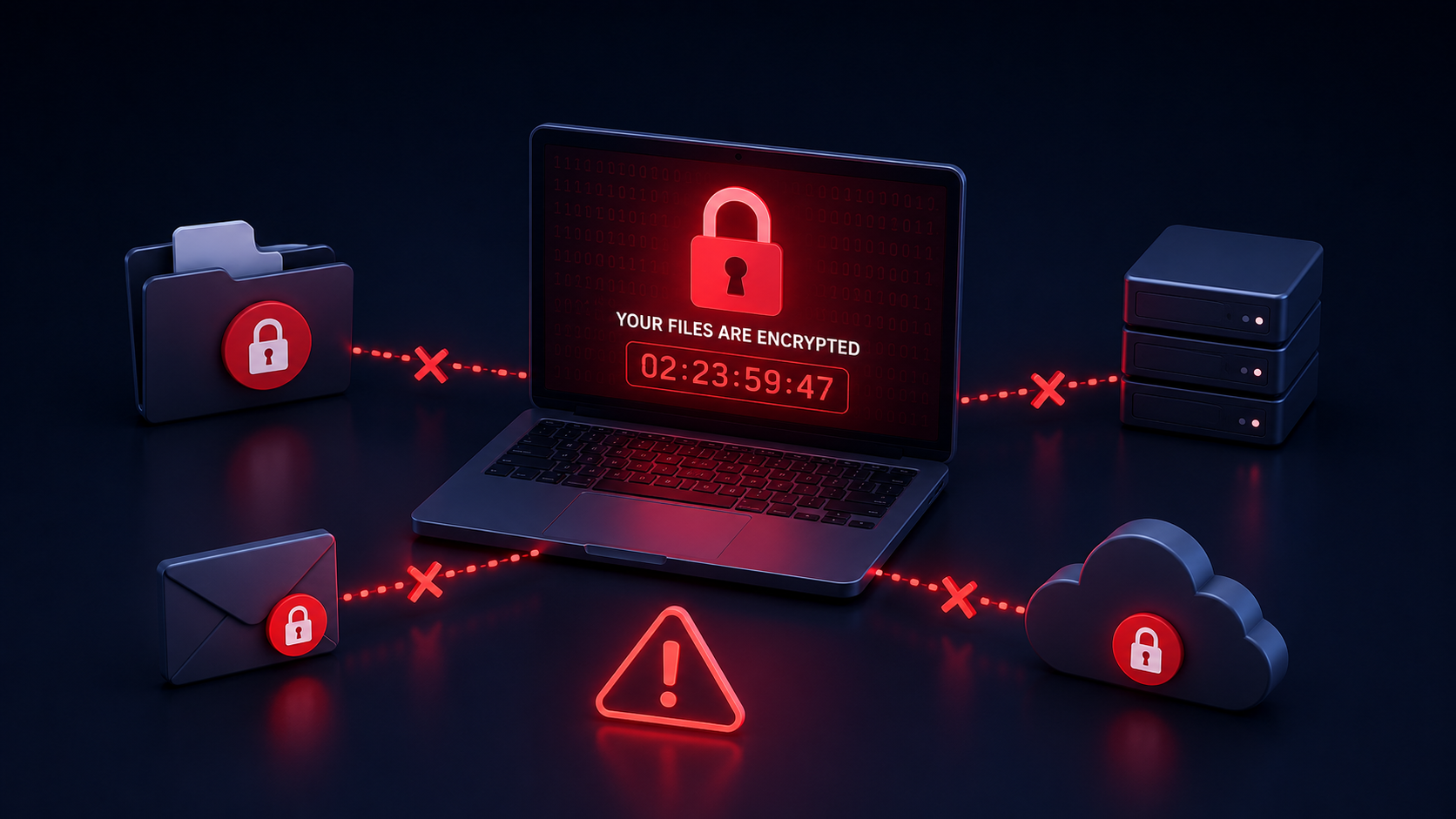Laptop mit verschlüsselten Daten durch einen Ransomware-Angriff.
