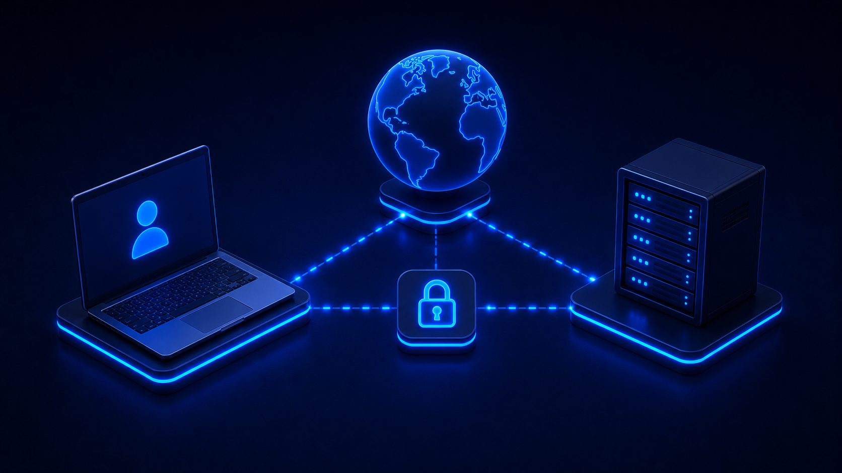 Laptop verbindet sich sicher über VPN mit einem Server.